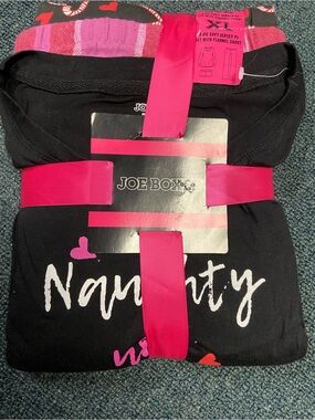 Joe Boxer Black and Hot Pink PJ Set with Heart Accents